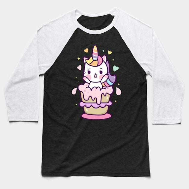 unicorn cat cartoon Baseball T-Shirt by Cats Cute 